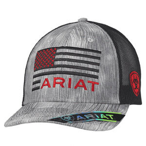 M & F Western Men's Ariat Embroidered Flag Cap in Heathered Grey