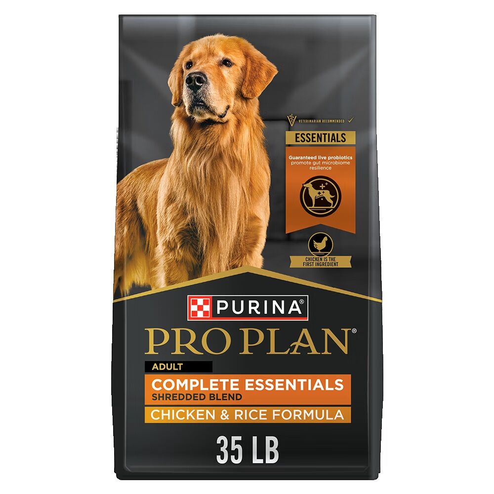 Purina Pro Plan Complete Essentials Shredded Blend Chicken & Rice Probiotics Dry Dog Food, 35-Lb