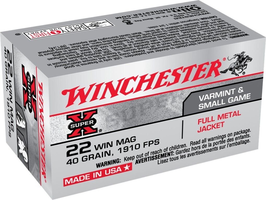 Winchester Super-X .22 WMR, 40 Grain Full Metal Jacket Rifle Ammo, 50-Rd