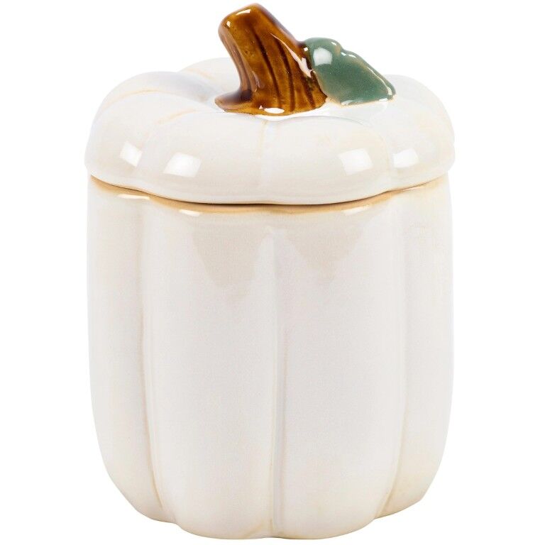 Primitives By Kathy Tall White Pumpkin Treat Jar, 4-In x 5 1/4-In