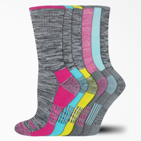 Dickies Women's Moisture Control Free Run Crew Socks 6-Pk in Charcoal Grey