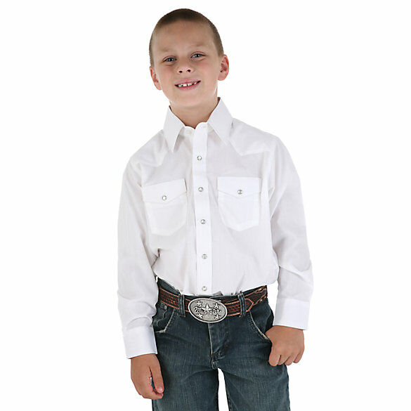 Wrangler Boy's White Long Sleeve Dress Western Snap Shirt