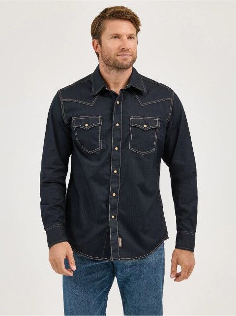 Wrangler Men's Wrangler Retro Long Sleeve Western Snap Solid Dobby Shirt