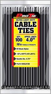 4-In Ultra Light Duty Cable Ties in UV Black, 100-Ct