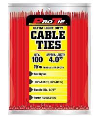 4-In Ultra Light Duty Cable Ties in Red, 100-Ct