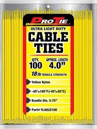 4-In Ultra Light Duty Cable Ties in Yellow, 100-Ct