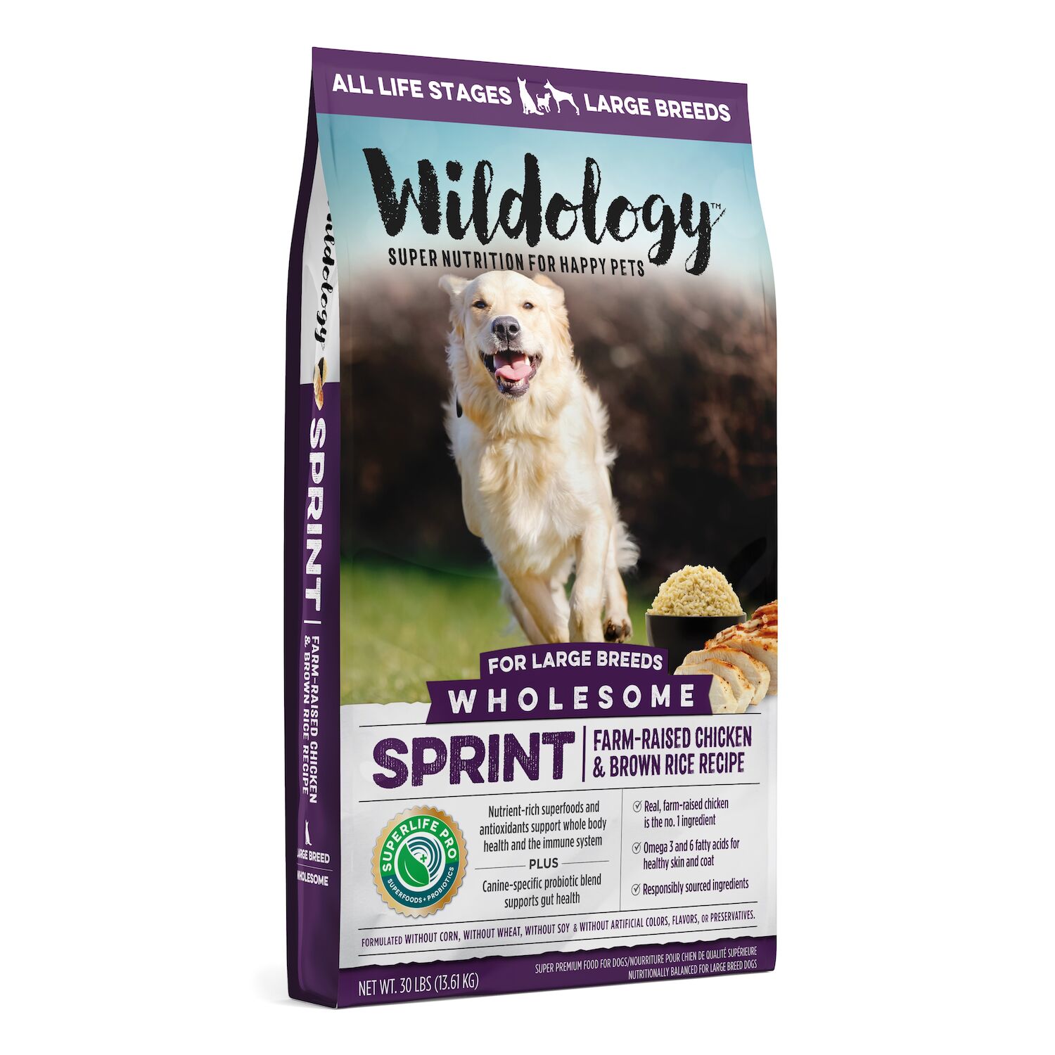Wildology SPRINT Farm-Raised Chicken & Brown Rice Recipe Dog Food, 30-Lb